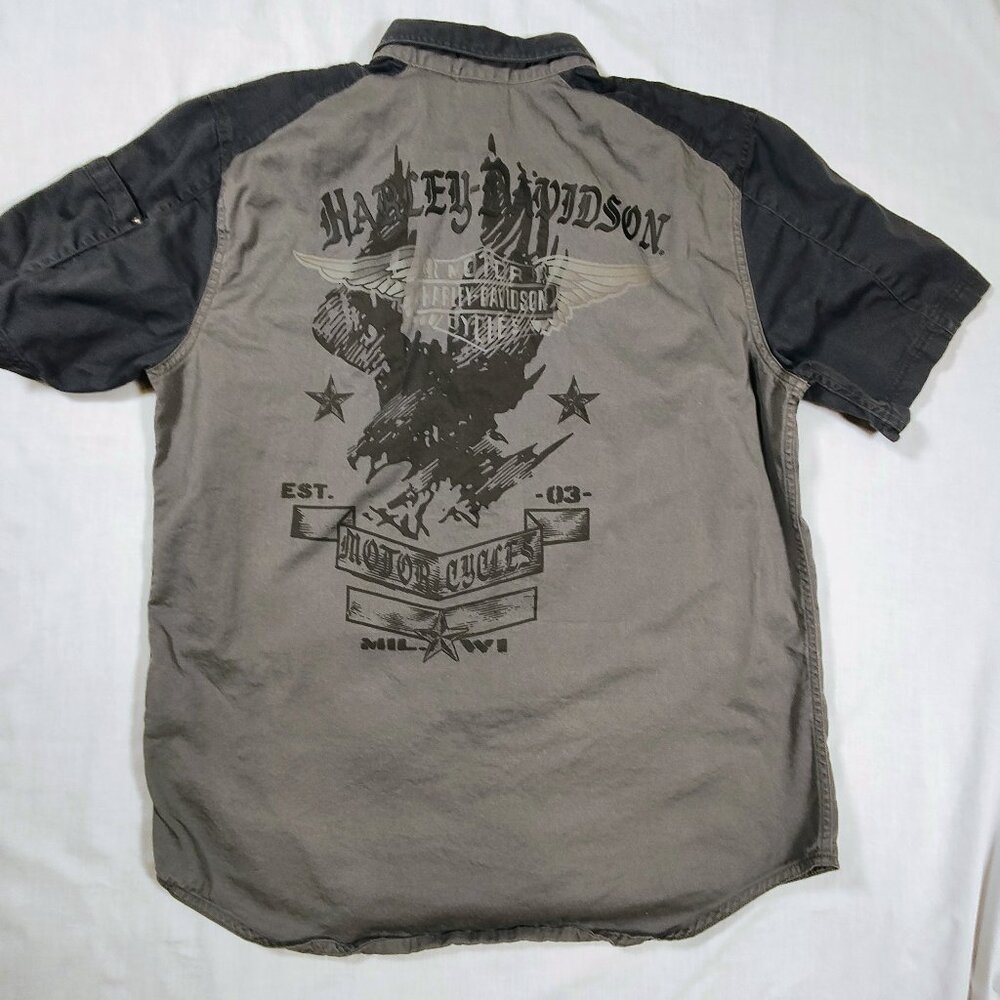 Harley-Davidson Men's Button-Down Short Sleeve Shadow Eagle Shirt - Picture 2 of 10